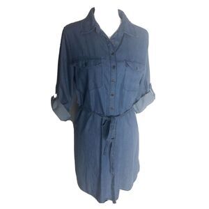 Speed Control New York Womens‎ Size M Blue Denim Tunic Shirt Dress Roll tab